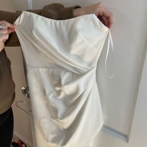 Jenny Yoo Strapless Ivory Draped Mini Dress